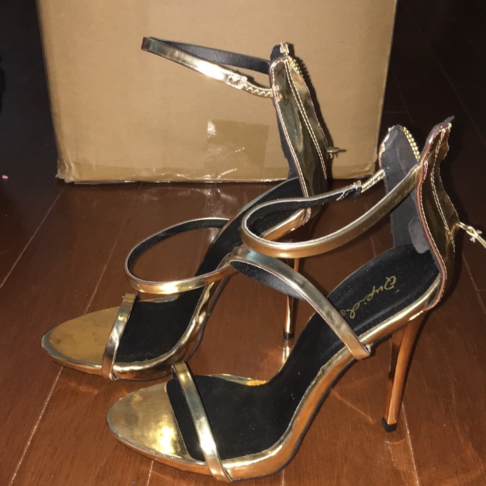 Gold open toed heels